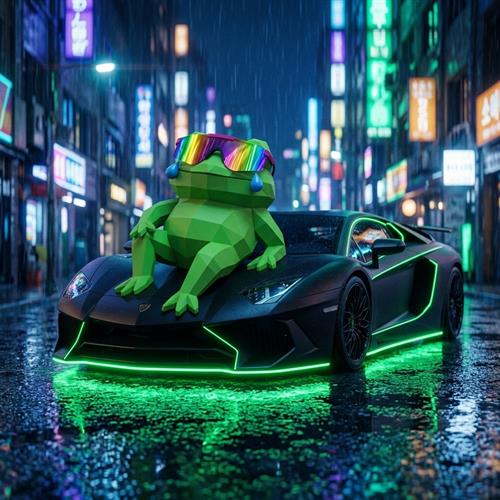 MOG TOAD on a supercar in a neon city