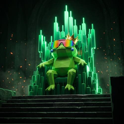 MOG TOAD wearing a crown on an emerald throne