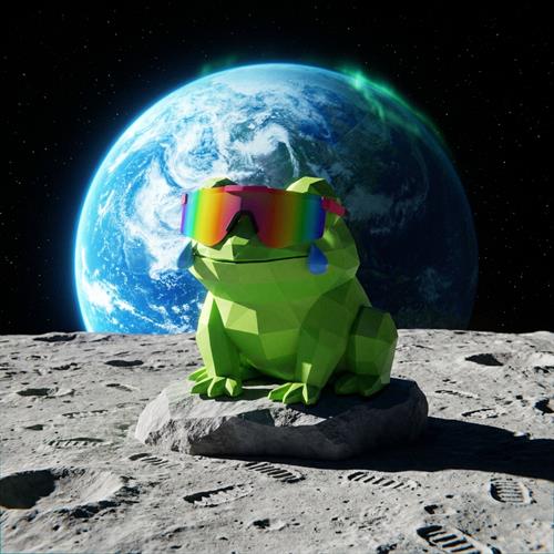 MOG TOAD sitting on the moon with Earth behind him