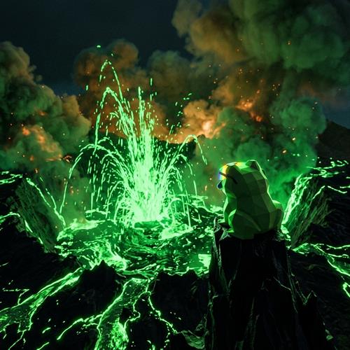 MOG TOAD in front of a huge green explosion