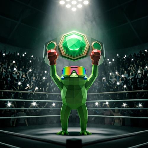MOG TOAD raising a championship belt in a packed arena