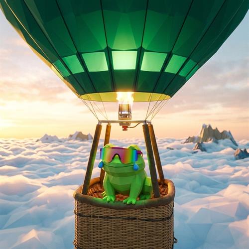 MOG TOAD in a hot air balloon above the clouds