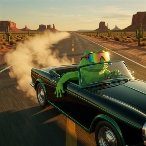 MOG TOAD driving a convertible through the desert
