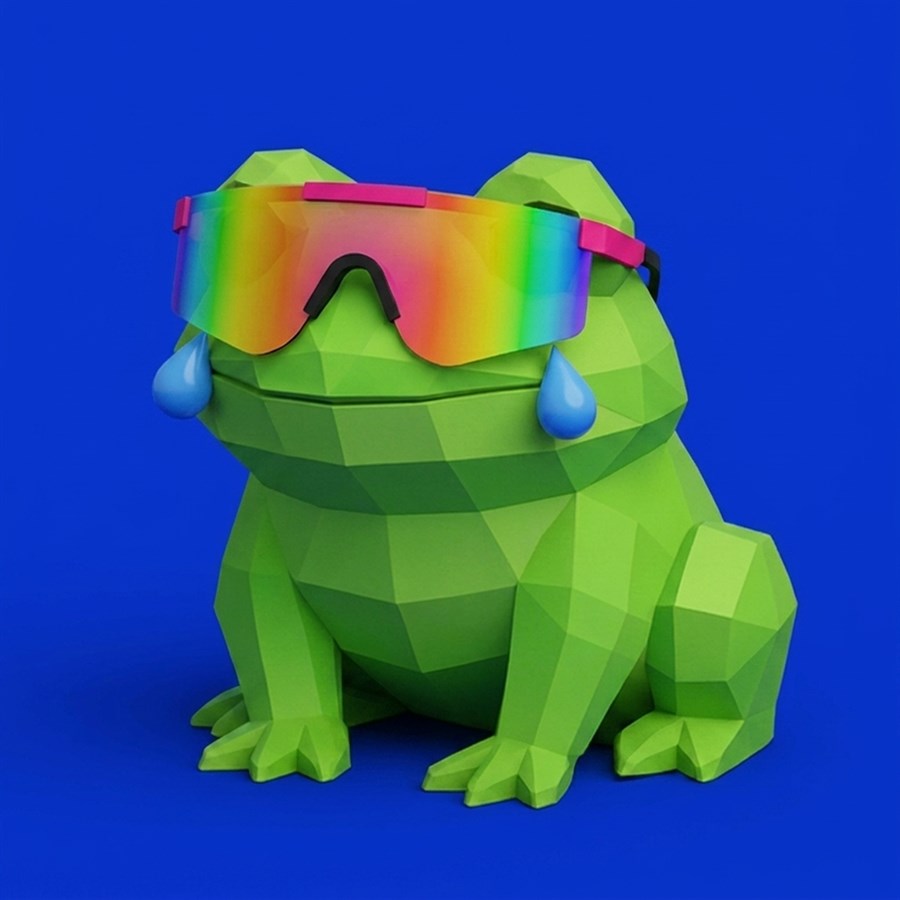 MOG TOAD — a low-poly green toad wearing rainbow visor sunglasses